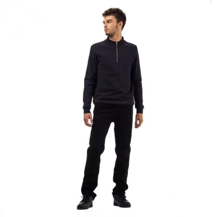 Yarım Fermuar Pike Kumaş Sweatshirt SIYAH