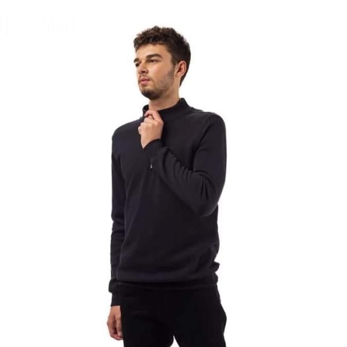 Yarım Fermuar Pike Kumaş Sweatshirt SIYAH