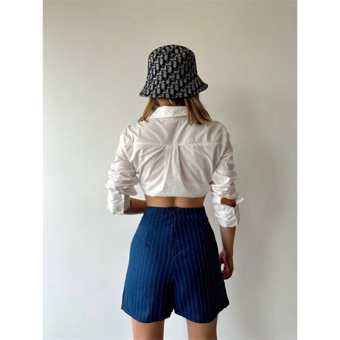 Zincir detaylı çizgili şort etek