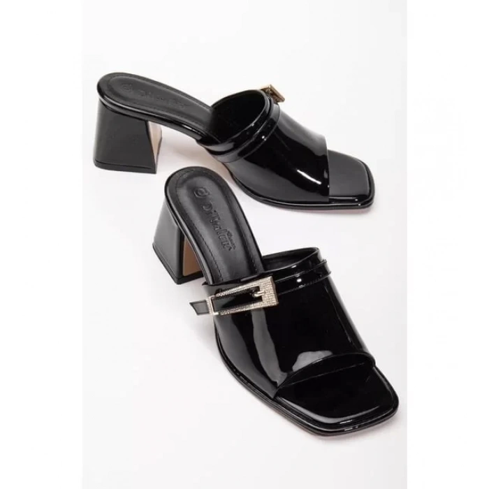 Ziva Siyah Rugan Topuklu Terlik