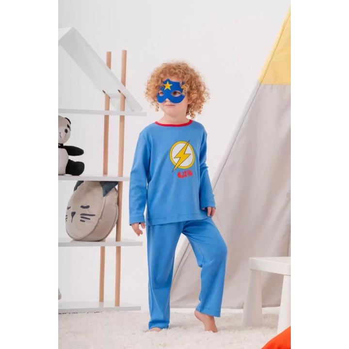 Heros Desenli Çanta Ve Maskeli % 100 Pamuk Erkek Çocuk Pijama Takımı