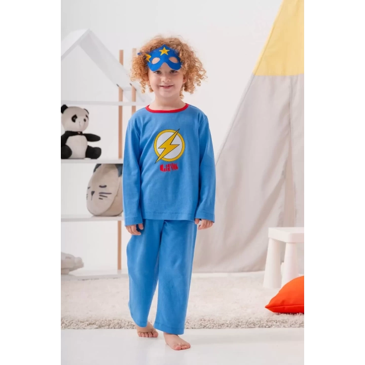 Heros Desenli Çanta Ve Maskeli % 100 Pamuk Erkek Çocuk Pijama Takımı