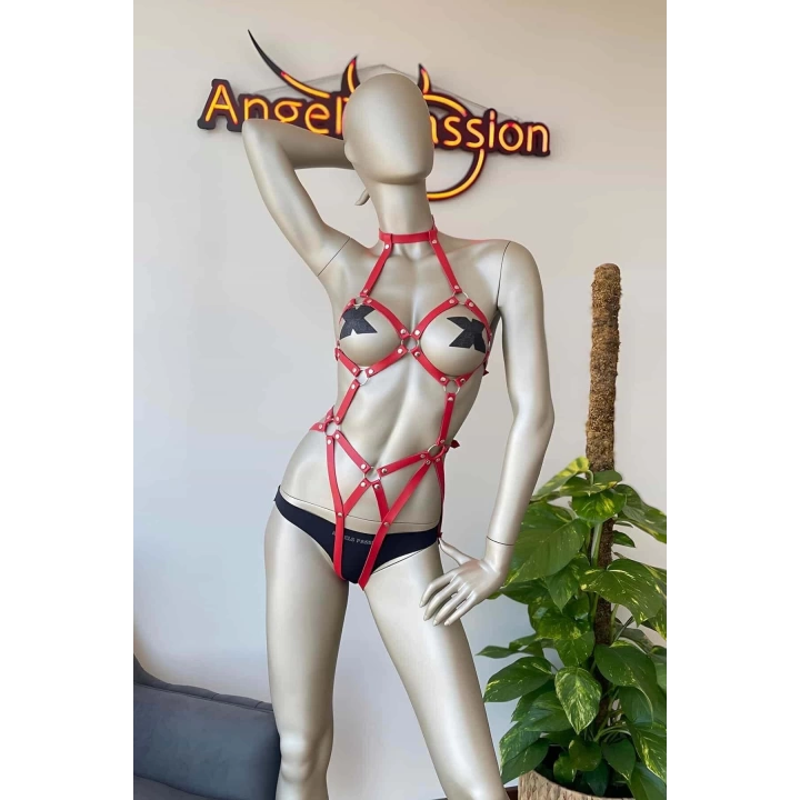 Kırmızı Deri Dansçı Özel Harness