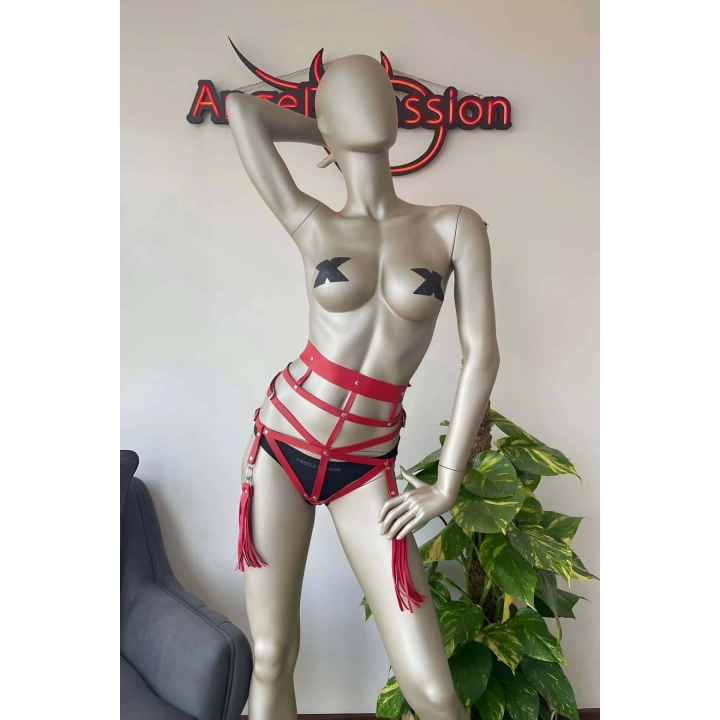 Püskül Detaylı Şık Kırmızı Harness