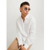 12273907 Keten Kumaş Uzun Kollu Erkek Gömlek Beyaz