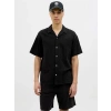 12274798 Müslin Kumaş Kısa Kollu Erkek Gömlek Siyah