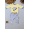 3-6 6-9 9-12 12-18 Ay Yavru Koala Nakışlı Uzun Kollu Sweat 2li Kız Erkek Bebek Takımı Sarı