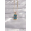 316L Çelik Gold Renk Mavi Mineli El Figür Tarot Kolye