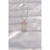 316L Çelik Gümüş Renk Pembe Mineli Ay Figür Tarot Kolye