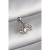 316L Çelik Gümüş Renk Pembe Mineli Kalp Zirkon Taş Detay Tragus Piercing