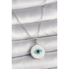 316L Çelik Gümüş Renk Zincir Beyaz Mineli Turkuaz Göz İşleme Model Kadın Kolye