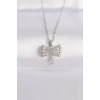 316L Çelik Zincir Gümüş Renk Zirkon Taşlı Kalp Detay Fiyonk Kolye