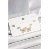 925 Ayar Çivi Gümüş Pirinç Gold Renk Zirkon Taşlı Kelebek Model Kadın Küpe Seti
