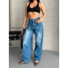 Baggy süper taş bıyık yıkama mavi jeans pantolon d2007