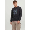 Bisiklet Yaka Baskılı Sweatshirt