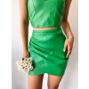 Drapeli deri etek yeşil s24771