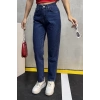 Düz Orta Kadın Mavi Slim Fit Mom pantolon