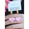 Gold Renk Halka Model Pembe Kalp Model Kadın Küpe