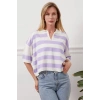Gömlek yaka çizgili triko tişört
