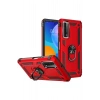Huawei P Smart 2021 Kılıf Sofya Yüzüklü Silikon Kapak - Kırmızı