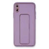 iPhone X Kılıf Coco Deri Standlı Kapak - Koyu Lila