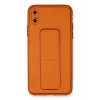 iPhone X Kılıf Coco Deri Standlı Kapak - Turuncu