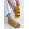 Loera Sarı Nubuk Çift Tokalı Terlik