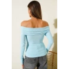 Madonna Yaka Düğmeli Bluz Mavi t4329