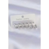 Pirinç Gümüş Renk İnce Oval Küpe Seti
