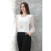Tokalı tül kollu bluz beyaz t4071