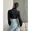 Yanı kemer detaylı crop gömlek siyah s4009