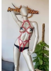 Kırmızı Deri Dansçı Özel Harness