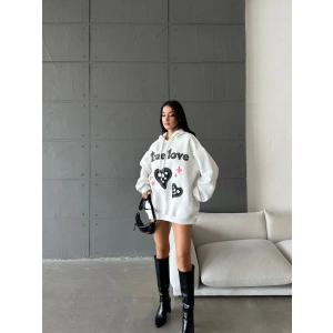 3 iplik şardonlu oversize compact true baskılı sweat Beyaz