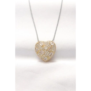 316L Çelik Çift Renk Zirkon Taşlı Kalp Kolye