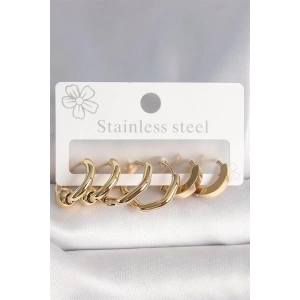 316L Çelik Gold Renk Altıgen Halka Model Kadın Küpe Seti