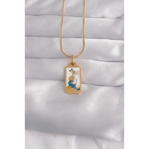 316L Çelik Gold Renk Beyaz Mineli Kız Figür Tarot Kolye