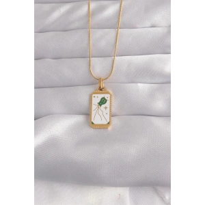 316L Çelik Gold Renk Beyaz Mineli Tarot Kolye