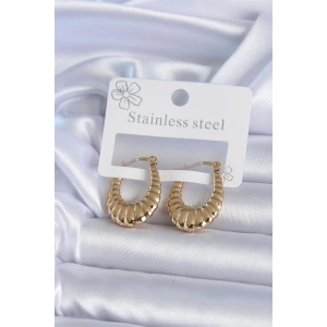 316L Çelik Gold Renk İşlemeli Halka Model Kadın Küpe