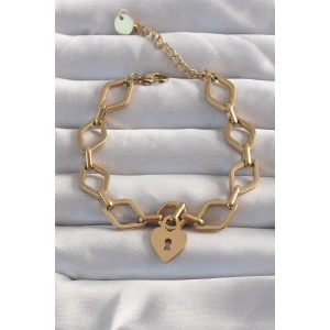 316L Çelik Gold Renk Kalp Model Zincir Bileklik