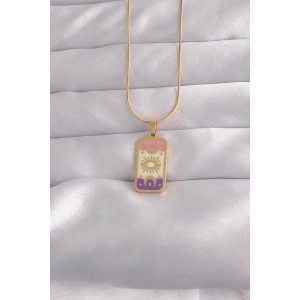 316L Çelik Gold Renk Karışık Mineli Ay Figür Tarot Kolye