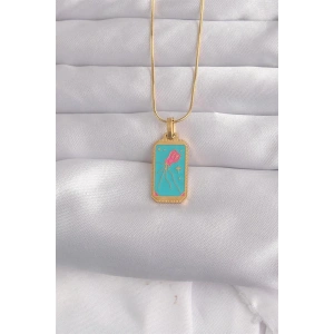 316L Çelik Gold Renk Mavi Mineli Tarot Kolye