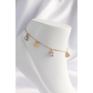 316L Çelik Gold Renk Minimal Renkli Zirkon Taşlı Kalp Halhal