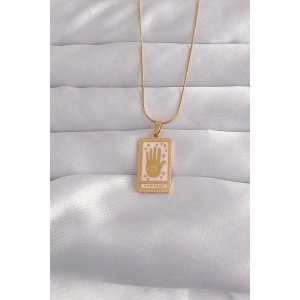 316L Çelik Gold Renk Pembe Mineli El Figür Tarot Kolye