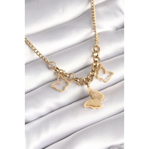 316L Çelik Gold Renk Simli Kelebek Model Kadın Kolye