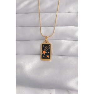 316L Çelik Gold Renk Siyah Mineli Yıldız Figür Tarot Kolye