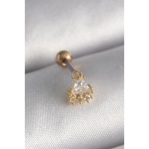 316L Çelik Gold Renk Üçgen Zirkon Taşlı Tragus Piercing