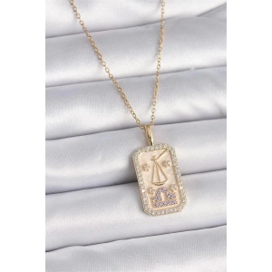 316L Çelik Gold Renk Zincir Terazi Burcu Zirkon Taşlı Kadın Kolye