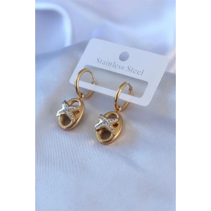 316L Çelik Gold Renk Zirkon Taş Detay Kadın Küpe