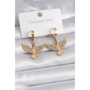 316L Çelik Gold Renk Zirkon Taşlı Anka Kuşu Model Kadın Küpe