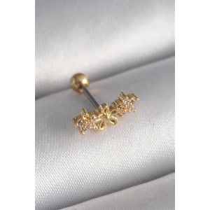 316L Çelik Gold Renk Zirkon Taşlı Çiçek Tragus Piercing